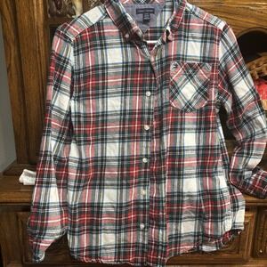 Tommy Hilfiger Christmas Plaid Flannel Long Sleeve Shirt Button Down Boy L 16-18